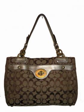 COACH Penelope Carryall Khaki Jacquard Signature/Gold shoulder satchel handbag F16540