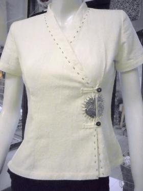 122B-W Size XL ชุดสปาไทย สปายูนิฟอร์ม เสื้อสปา ผ้าไทย ฝ้าย 100% สีขาวนวล Spa Uniform 100% cotton