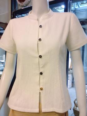 116P Size S ชุดสปาไทย สปายูนิฟอร์ม เสื้อสปา ผ้าไทย ฝ้าย 100% สีขาวนวล Spa Uniform 100% cotton