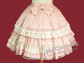 กระโปรงลายจุด ระบายย้วย สวีทพิงค์โลลิต้า (Polka Dot Stripe Frill Sweet Pink Lolita Skirt) สีชมพู จาก Body Line ญี่ปุ่น