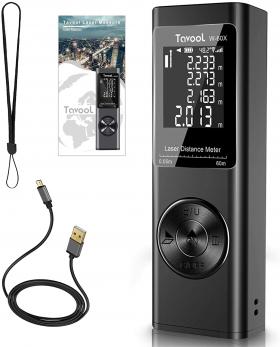 เครื่องวัดระยะ ระบบเลเซอร์ ยี่ห้อ Tavool ระยะ 60 ม., แสดงมุมองศาระบบดิจิตอล, USB ชาร์จ, ความแม่นยำสูง ขนาดกะทัดรัด