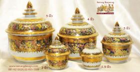 ขาย bowl benjarong งานเบญจรงค์ - ทองนูนลายกล้วยไม้