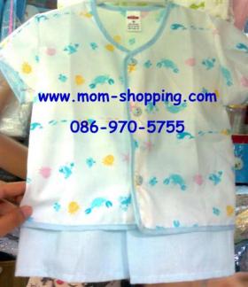 เสื้อผูกกระดุมหน้า แขนสั้น +กางเกงขาสั้น ผ้าป่าน (แพ็ค 6 ชุด)