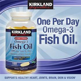 ขาย Kirkland Signature Enteric Coated Fish Oil One Per Day 1200mg 180 เม็ด ส่งฟรี EMS ค่ะ