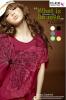 เสื้อยืดแฟชั่น ชายเสื้อดึงยาง ลายผีเสื้อลายเส้น สีชมพู (บานเย็น)