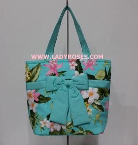 ขาย กระเป๋าสะพาย นารายา Summer ผ้าคอตตอน สีเขียว ลายดอกไม้ ผูกโบว์ (กระเป๋านารายา กระเป๋าผ้า NaRaYa กระเป๋าแฟชั่น)