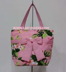 ขาย กระเป๋าสะพาย นารายา Summer ผ้าคอตตอน สีชมพู ลายดอกไม้ ผูกโบว์ (กระเป๋านารายา กระเป๋าผ้า NaRaYa กระเป๋าแฟชั่น)