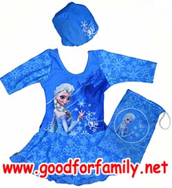 ชุดว่ายน้ำ กระโปรงระบาย frozen elsa anna สีฟ้า โฟรเซ่น เอลซ่า แอนนา อันนา กระโปรงว่ายน้ำ ชุดว่ายน้ำเด็กผู้หญิง รหัส swmfro016