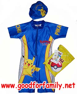 ชุดว่ายน้ำเด็ก Wetsuit แขนสั้น Pokemon สีเหลือง หมวกว่ายน้ำ เว็ทสูทเด็ก บอดี้สูทเด็ก เสื้อผ้าเด็ก โปเกม่อน ชุดว่ายน้ำเด็กผู้ชาย รหัส swmpok001