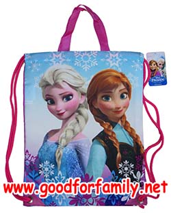 กระเป๋าเชือกรูด กระเป๋าใส่ชุดว่ายน้ำ Frozen สีชมพู-ม่วง โฟรเซ่น แอนนา เอลซา anna elsa กระเป๋าสะพายเด็ก กระเป๋าเด็ก ของใช้เด็ก รหัส bckswmfro004