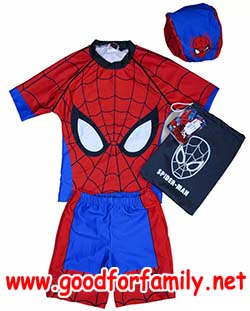 ชุดว่ายน้ำเด็ก เสื้อแขนสั้น กางเกงขาสั้น Spiderman สีน้ำเงิน-แดง หมวกว่ายน้ำ กางเกงว่ายน้ำ เสื้อผ้าเด็ก สไปเดอร์แมน รหัส swmspi007