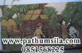 วิถีไทยในชนบท 125*100 cm Sandstone Hinsai Art  สีฝุ่น