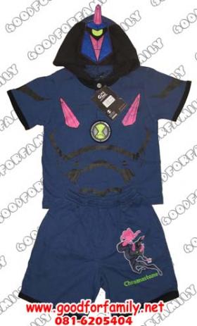 ชุดเสื้อ-กางเกง BEN10 Chromastone ผ้าคอตตอน สีน้ำเงินเข้ม มีฮู้ด hood ชุดเด็ก ชุดแฟนซี fancy เสื้อผ้าเด็ก เสื้อยืด ben10 เบนเทน เบ็นเท็น อายุ 4-8 ปี รหัส setben003