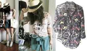 เสื้อชีฟองลายการ์ตูน มี 2 สี ครีม และ ดำ