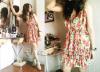 Dress อัดพลีทลายดอกส้ม