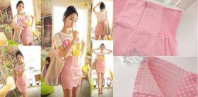 (KO-02080)  กระโปรงเอวสูงลายจุด แบรนด์ SheZ