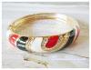 กำไลข้อมือเคลือบ enamel สีสวยประดับเพชร โทนสีดำ-แดง งานเกาหลี