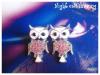 ต่างหู/ตุ้มหู Night owl earring ต่างหูรูปนกฮูก ประดับคริสตัลสีชมพู งานเกาหลี