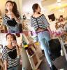 (KF-03003) เสื้อยืดลายขวางสีขาวดำปักร​ูปหัวใจที่หน้าอก ด้านหลังตัวนี้น่ารักมากๆค่​ะ