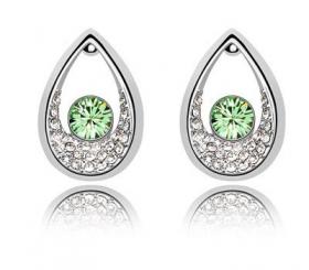 KA1067 - ต่างหูคริสตัล Swarovski สีชมพู,สีเขียว ทรงหยดน้ำ