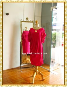 Rose on Balloon Sleeves in Pink Dress เดรสสีชมพูแขนบอลลูน แต่งกุหลาบ