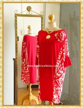 Red in The Mid Dress เดรสสีแดงต่อผ้าลาย