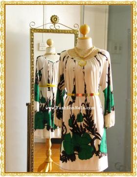 Mystery in Vintage Dress เดรสวินเทจลายดอกสีเขียว
