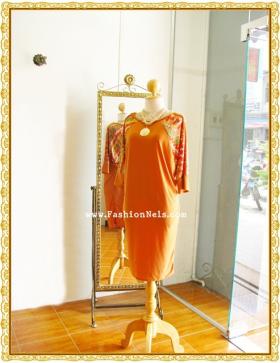 Trim Braid Neck Dress เดรสสีส้มคอเปีย
