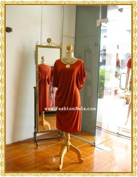 Rose on Balloon Sleeves in Orange Dress เดรสสีส้มแขนบอลลูน แต่งกุหลาบ