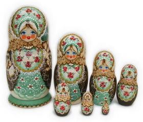 ขายตุ๊กตาแม่ลูกดก (Matryoshka) : Matryoshka Large Woodburn Green 7 pc Matryoshka Dolls