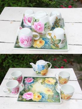 Tea set ประกอบด้วย ถ้วย 4 ใบ กา 1 ใบ ถาดรอง