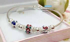 กำไลข้อมือเงินแท้ ลงยาลายไทย (กำไลสามารถขยายได้)