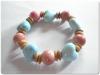 สร้อยข้อมือแฮนด์เมดลูกปัดเซรามิคหัวใจฟ้าบอลชมพู เส้นผ่านวงกว้าง7  cm