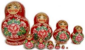 ขายตุ๊กตาแม่ลูกดก (Matryoshka) : Matryoshka Flowery 10 piece Matryoshka Dolls in Red