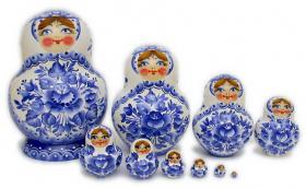 ขายตุ๊กตาแม่ลูกดก (Matryoshka) : Matryoshka Flowery 10 piece Babushka Dolls Gzhel