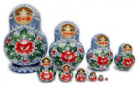 ขายตุ๊กตาแม่ลูกดก (Matryoshka) : Matryoshka Flowery 10 piece Babushka Dolls Teal