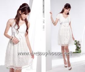 *พร้อมส่ง* ชุดเดรสแฟชั่น ชุดราตรีออกงานสีขาว สายเดี่ยว แบบสวยมากๆ  (dressuphouse รหัส 378)