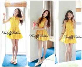 *พร้อมส่ง* เสื้อผ้าแฟชั่น Lady Ribbon ชุดเดรสแขนกุด กระโปรงพริ้วสวย สีเหลือง  (dressuphouse รหัส LR911)