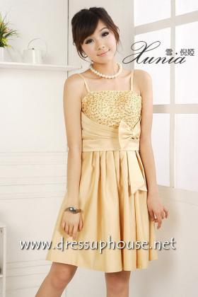 *พร้อมส่ง* ชุดเดรส ชุดราตรีสีหลืองทอง สายเดี่ยว สำหรับใส่ออกงานสวยหรู (dressuphouse รหัส 384)