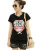 *พร้อมส่ง* เสื้อยืดคุณภาพดี สีดำ แต่งลาย Stop (dressuphouse รหัส 368)