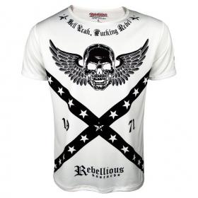 ขาย REBELLIOUS BASTARDS  Rebellious เสื้อยืดแฟชั่น นักกีฬา/นักเล่นกล้าม/สักลาย Hell Yeah --banned--ing Rebel ลายกระโหลก ไมกางเขน เสื้อยืดกีฬาสีขาว