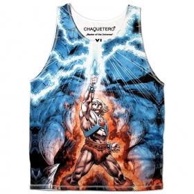 ขาย CHAQUETERO  เสื้อกล้ามสีฟ้าลาย การ์ตูน CHAQUERERO He Man แฟชั่นเสื้อกล้าม Brand Name Tank Top Tattoo Style Fashion