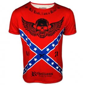 ขาย REBELLIOUS BASTARDS  HellYeahRed REBELLIOUS BASTARDS แฟชั่นกระโหลก เสื้อยืดแขนสั้นสีแดง Skull Wing Streetwear Tattoo Style Body Fit Tee