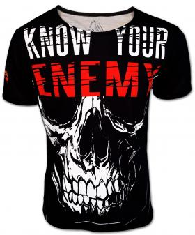 ขาย CHAQUETERO  CHAQUETERO เสื้อยืดสีดำลายกระโหลก KNOW YOUR ENEMY เสื้อยืดสไตร์ Streetwear