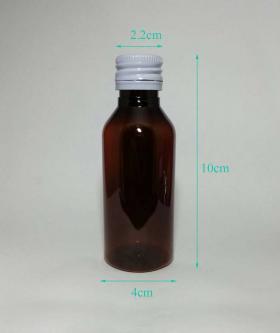 ขวดPET60ml สีชา ฝาโลหะเกลียวบิดขาดสีขาว