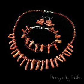 S3001 set เครื่องประดับ สร้อบคอสร้อยข้อมือ ปะการัง แถมต่างหูปะการัง 1 คู่
