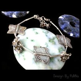 SB007 สร้อยข้อมือเงินแท้ 92.5%&จี้ เงินแท้ 92.5% รูปผีเสื้อตอกลายด้วยมือ