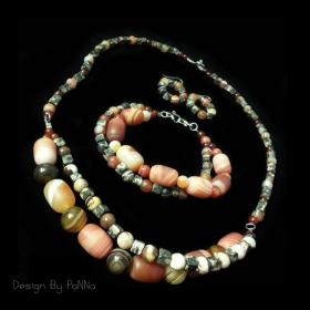 S3009 set เครื่องประดับ สร้อยคอข้อมือหินอาเกต-หินโรโดไนท์ แถมต่างหูหินอาเกต-หินโรโดไนท์ 1 คู่
