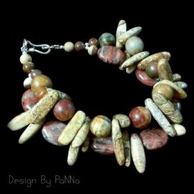 B001 สร้อยข้อมือหินสีหินมงคล หินแแจสเปอร์ สีเอิร์ธโทน (แถมต่างหูเข้าชุด)