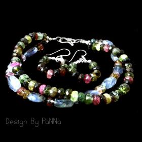 B0012 สร้อยข้อมือหินทูร์มาลีน & หินแทนซาไนท์ (แถมต่างหูเข้าชุด)
